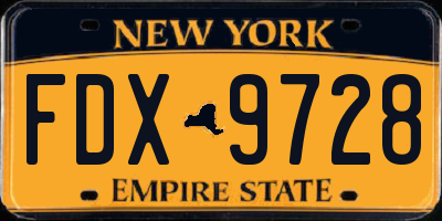 NY license plate FDX9728