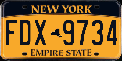 NY license plate FDX9734