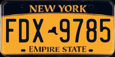 NY license plate FDX9785