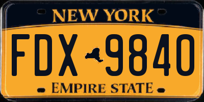 NY license plate FDX9840