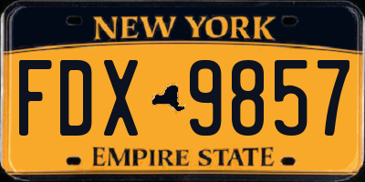 NY license plate FDX9857