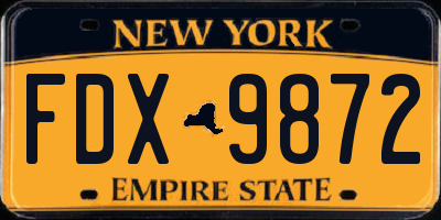 NY license plate FDX9872