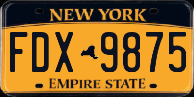 NY license plate FDX9875