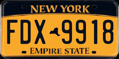 NY license plate FDX9918