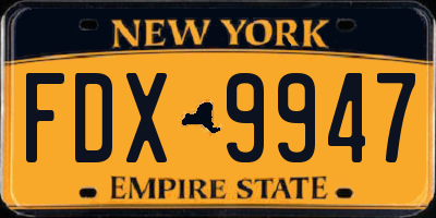 NY license plate FDX9947