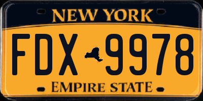 NY license plate FDX9978