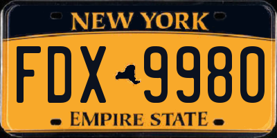 NY license plate FDX9980