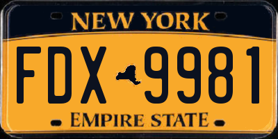 NY license plate FDX9981