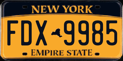 NY license plate FDX9985