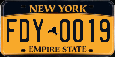NY license plate FDY0019