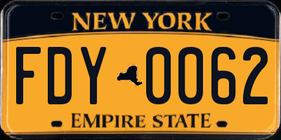 NY license plate FDY0062