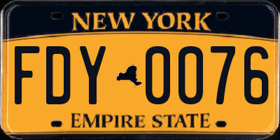 NY license plate FDY0076