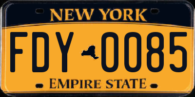 NY license plate FDY0085