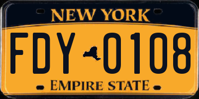 NY license plate FDY0108