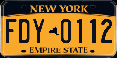 NY license plate FDY0112