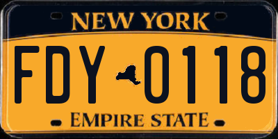 NY license plate FDY0118