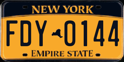 NY license plate FDY0144
