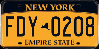 NY license plate FDY0208