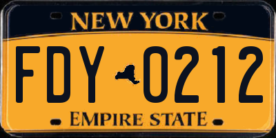 NY license plate FDY0212