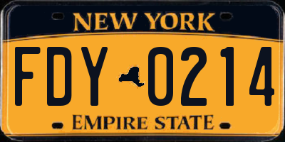 NY license plate FDY0214