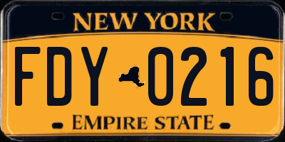 NY license plate FDY0216
