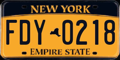 NY license plate FDY0218