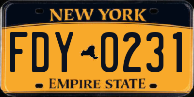 NY license plate FDY0231
