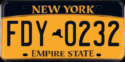 NY license plate FDY0232
