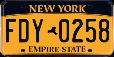 NY license plate FDY0258