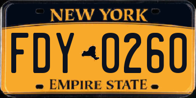 NY license plate FDY0260