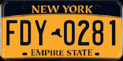 NY license plate FDY0281