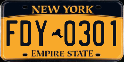 NY license plate FDY0301