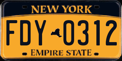 NY license plate FDY0312