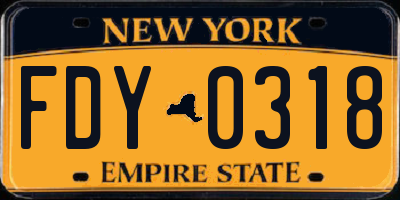 NY license plate FDY0318
