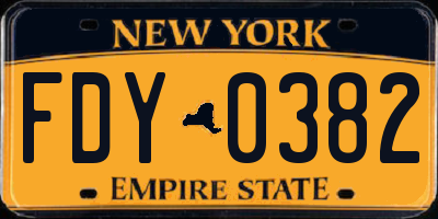 NY license plate FDY0382