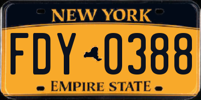 NY license plate FDY0388