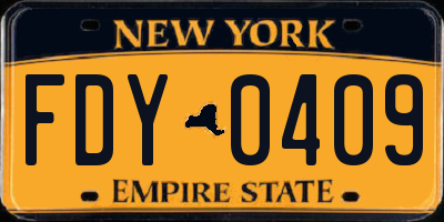 NY license plate FDY0409