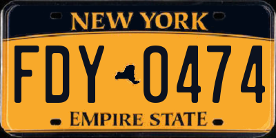 NY license plate FDY0474