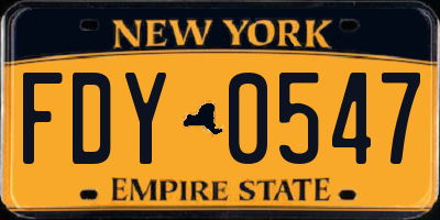 NY license plate FDY0547