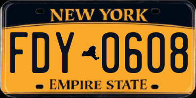 NY license plate FDY0608