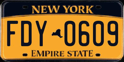 NY license plate FDY0609