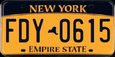 NY license plate FDY0615