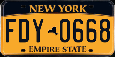 NY license plate FDY0668