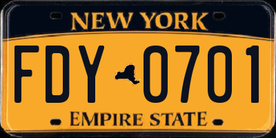 NY license plate FDY0701