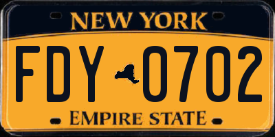 NY license plate FDY0702