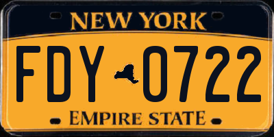 NY license plate FDY0722