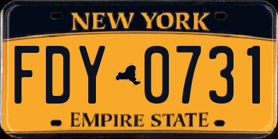 NY license plate FDY0731