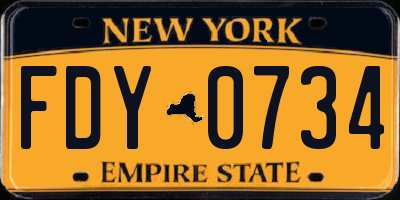 NY license plate FDY0734