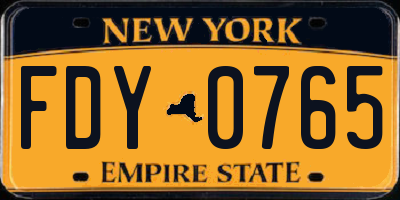 NY license plate FDY0765