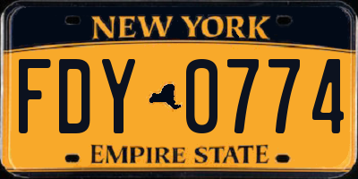 NY license plate FDY0774